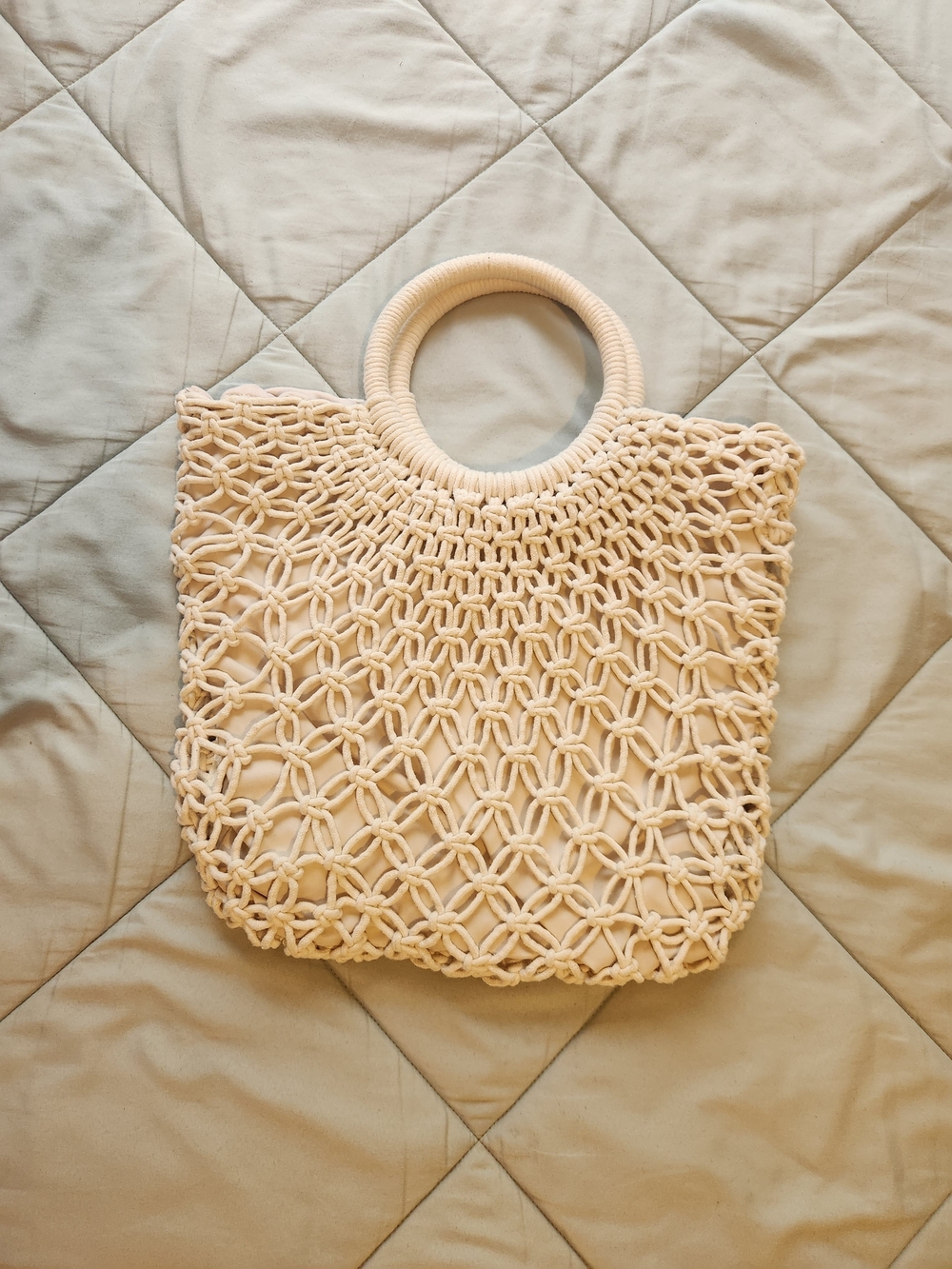 A New Day Cream Macramé Tote Bag